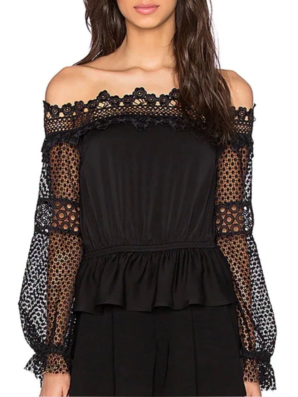 Self-Portrait Black Off-Shoulder Lace Blouse